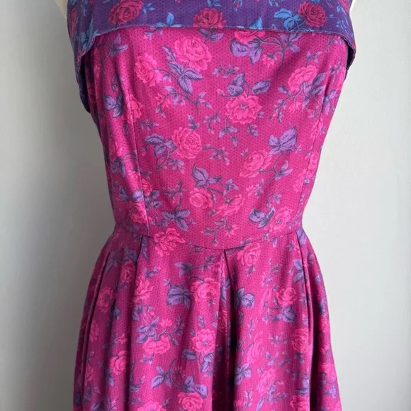 Vintage Suttles & Seawinds Floral Midi Dress Sz XS Pink Romantic Summer Canadian - Picture 4 of 16